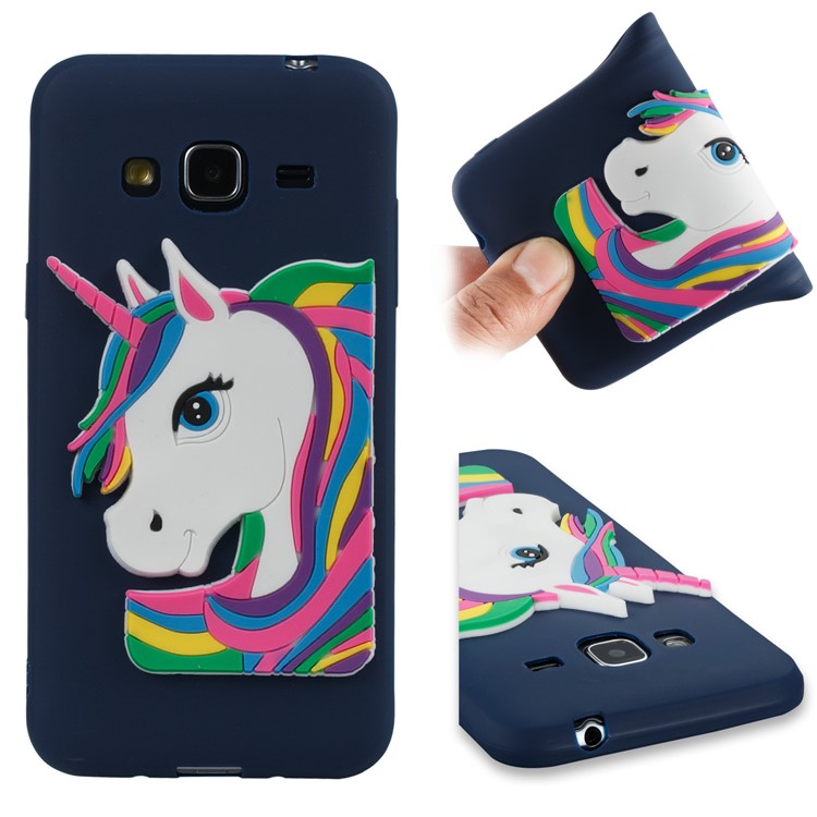 For Samsung Galaxy J3 (2016) / J3 Lovely 3D Unicorn TPU Soft Cover Accessory - Dark Blue-1