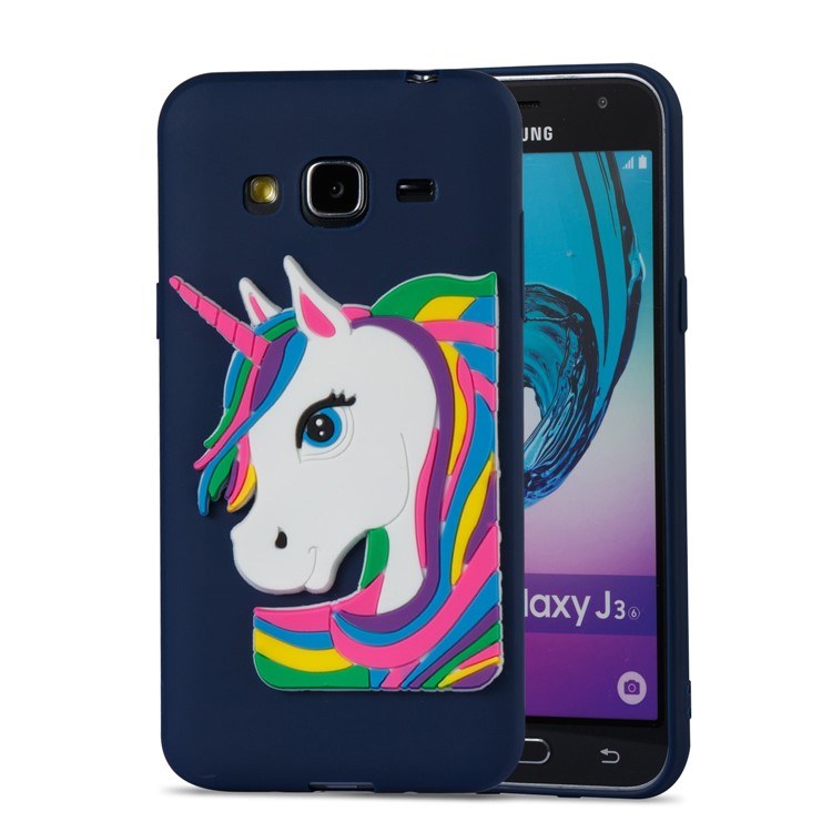 For Samsung Galaxy J3 (2016) / J3 Lovely 3D Unicorn TPU Soft Cover Accessory - Dark Blue-2