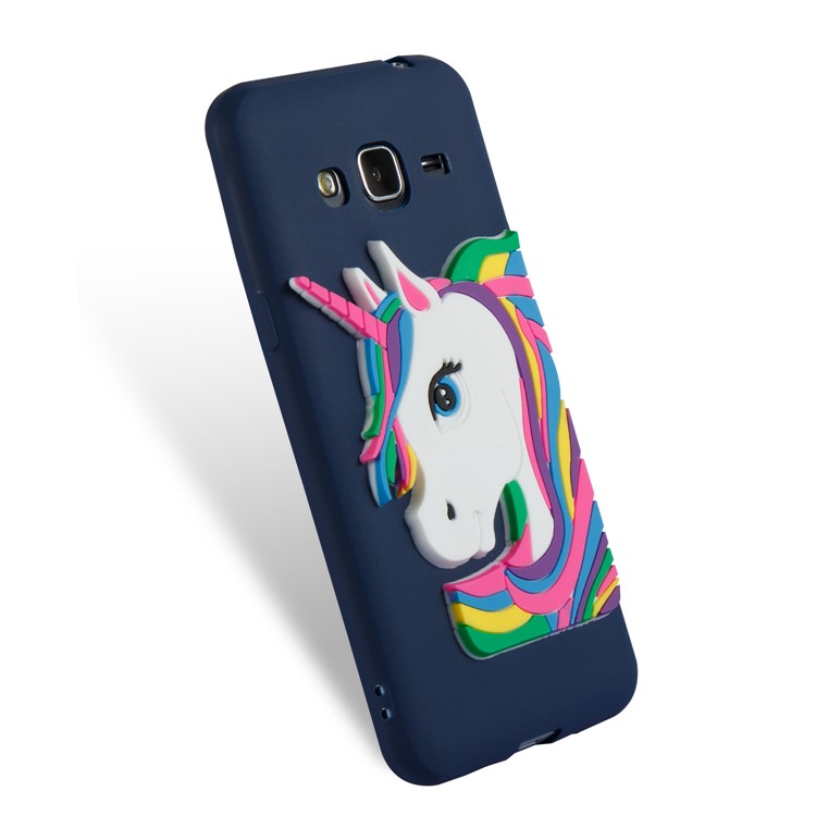 For Samsung Galaxy J3 (2016) / J3 Lovely 3D Unicorn TPU Soft Cover Accessory - Dark Blue-3