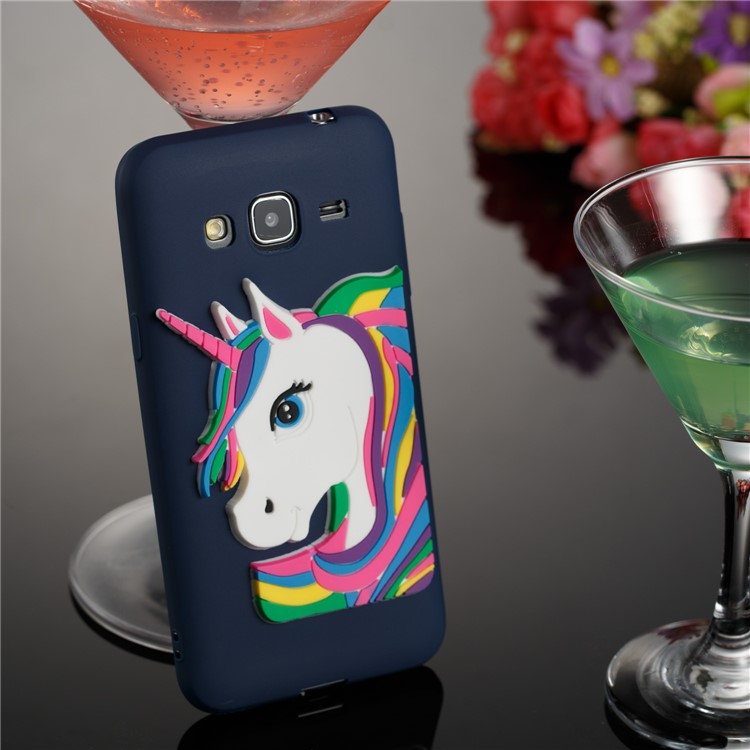 For Samsung Galaxy J3 (2016) / J3 Lovely 3D Unicorn TPU Soft Cover Accessory - Dark Blue-4