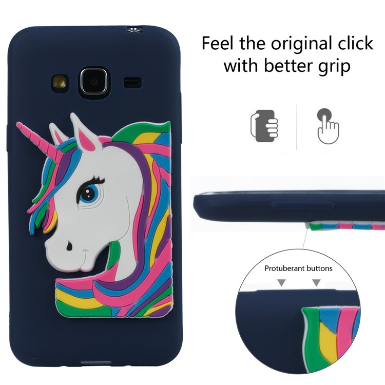 For Samsung Galaxy J3 (2016) / J3 Lovely 3D Unicorn TPU Soft Cover Accessory - Dark Blue-5