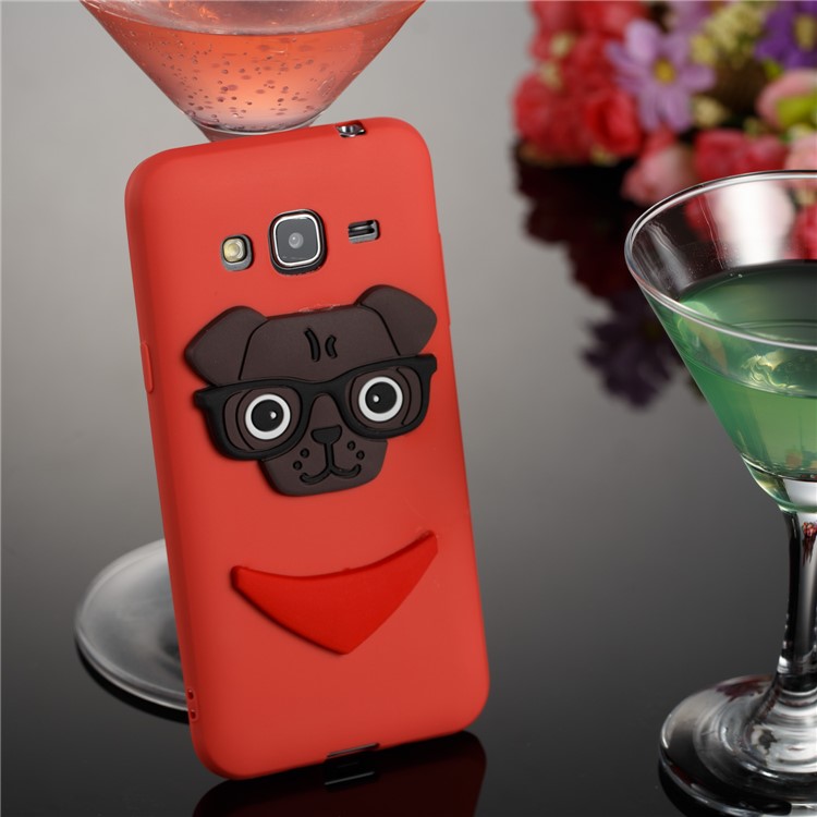 Lovely Dog Pattern TPU Back Phone Case for Samsung Galaxy J3 (2016) / J3 - Red-4