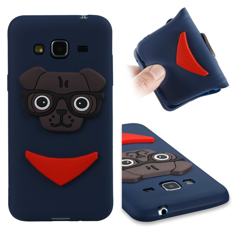 For Samsung Galaxy J3 (2016) / J3 Lovely Dog Pattern Soft TPU Back Accessory Case - Dark Blue-1