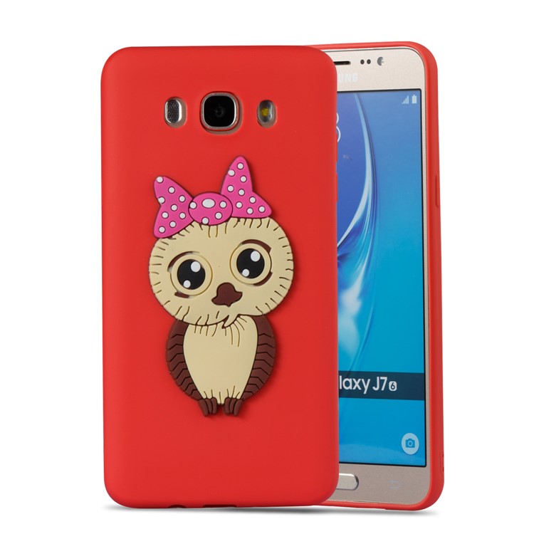 Cute 3D Female Owl TPU Soft Phone Shell for Samsung Galaxy J7 (2016) SM-J710 - Red-3