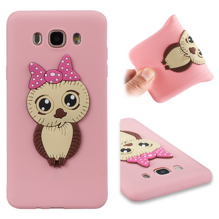 Cute 3D Female Owl TPU Soft Phone Casing for Samsung Galaxy J7 (2016) SM-J710 - Pink-1