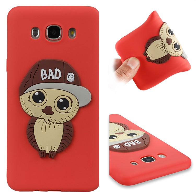 Cute 3D Male Owl TPU Soft Phone Shell for Samsung Galaxy J7 (2016) SM-J710 - Red-1