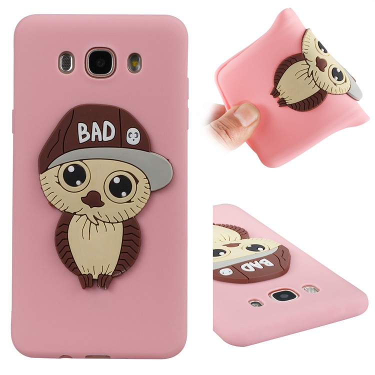 Cute 3D Male Owl TPU Soft Phone Casing for Samsung Galaxy J7 (2016) SM-J710 - Pink-1