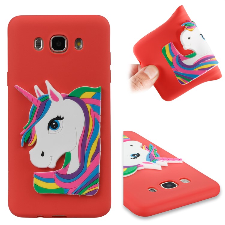 Lovely 3D Unicorn Soft TPU Back Shell for Samsung Galaxy J7 (2016) J710 - Red-1
