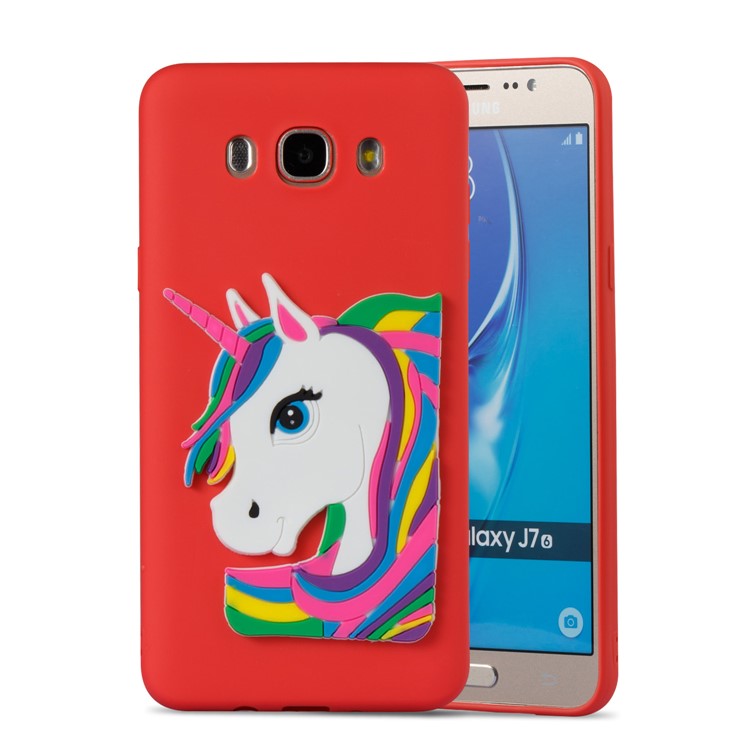 Lovely 3D Unicorn Soft TPU Back Shell for Samsung Galaxy J7 (2016) J710 - Red-5