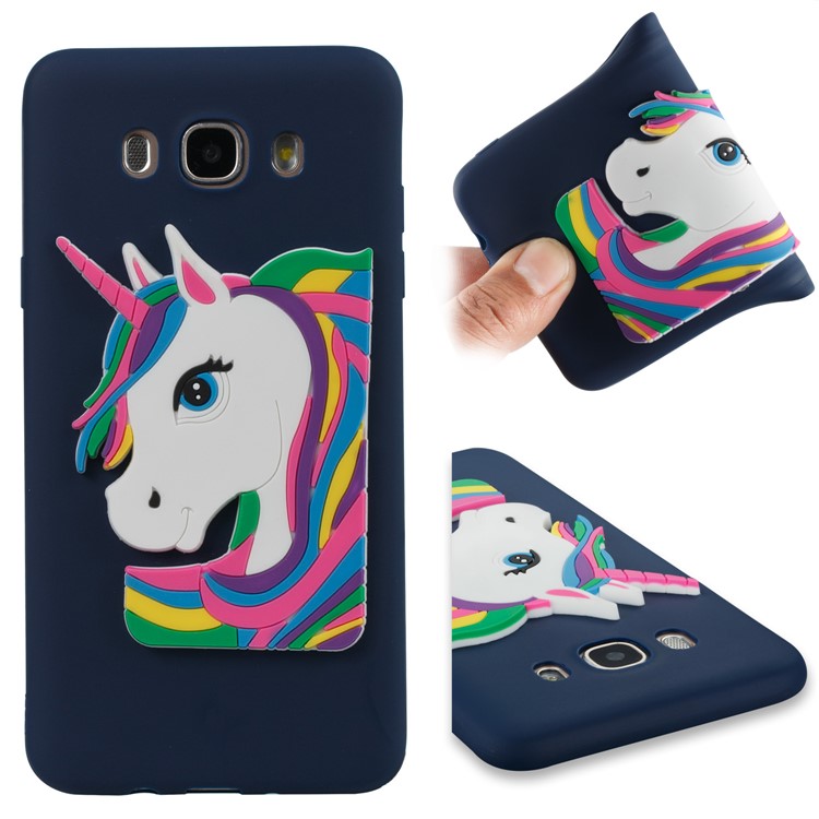 Lovely 3D Unicorn TPU Protection Cell Phone Case for Samsung Galaxy J7 (2016) J710 - Dark Blue-1