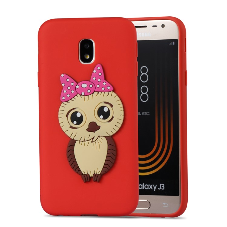 Lovely 3D Female Owl Pattern TPU Shell for Samsung Galaxy J3 Pro (2017) / J3 (2017) EU Version - Red-3