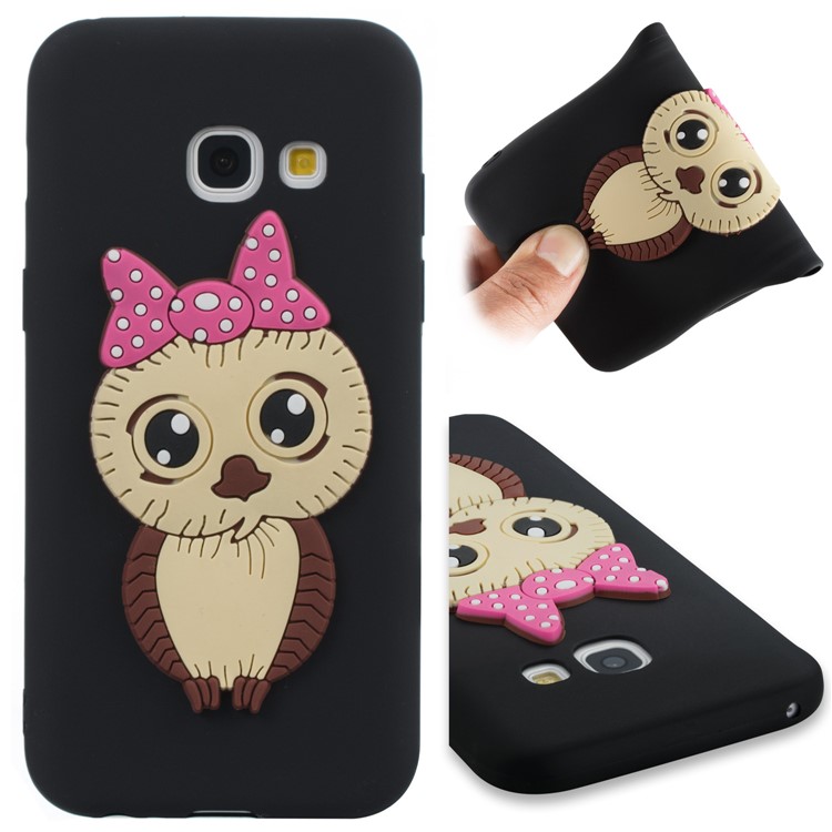 Cute 3D Female Owl Patterned TPU Phone Casing for Samsung Galaxy A3 (2017) - Black-1