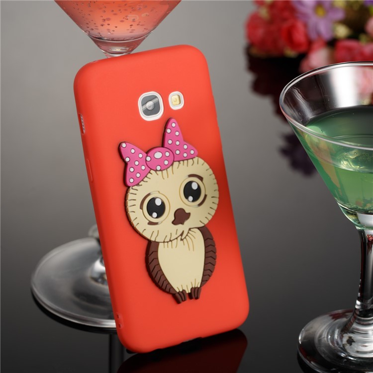 Cute 3D Female Owl Patterned TPU Phone Cover for Samsung Galaxy A3 (2017) - Red-5