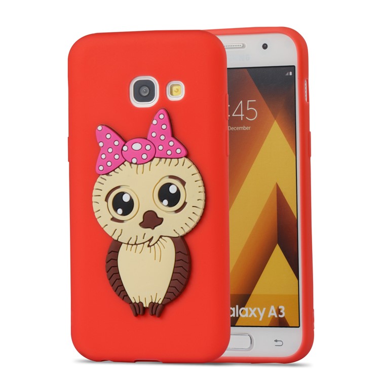 Cute 3D Female Owl Patterned TPU Phone Cover for Samsung Galaxy A3 (2017) - Red-7