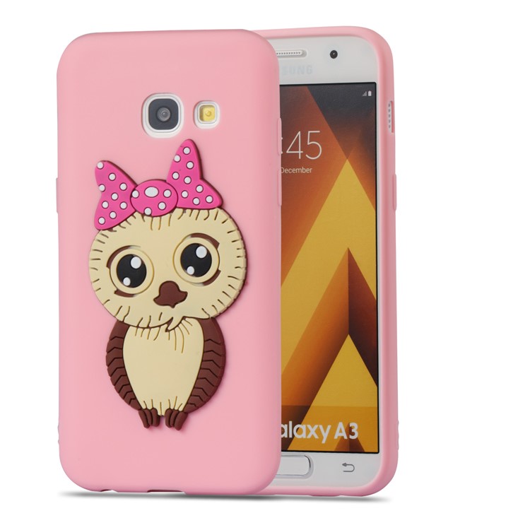 Cute 3D Female Owl Patterned TPU Phone Casing Shell for Samsung Galaxy A3 (2017) - Pink-5