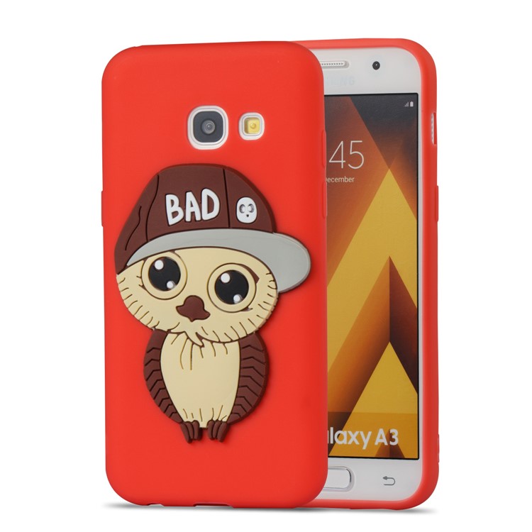 Cute Male Owl Pattern TPU Phone Cover for Samsung Galaxy A3 (2017) - Red-4