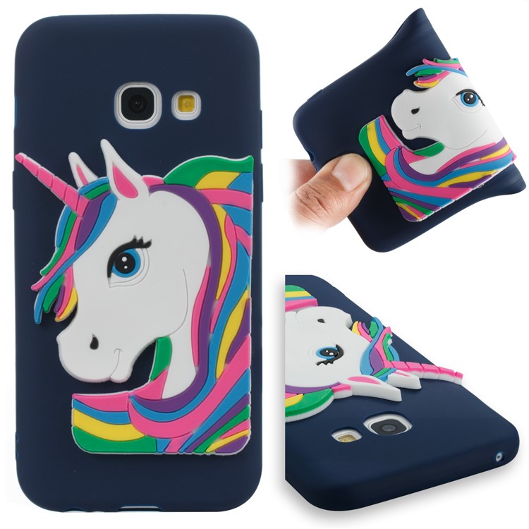 Lovely 3D Unicorn Soft TPU Cell Phone Case for Samsung Galaxy A3 (2017) - Dark Blue-1