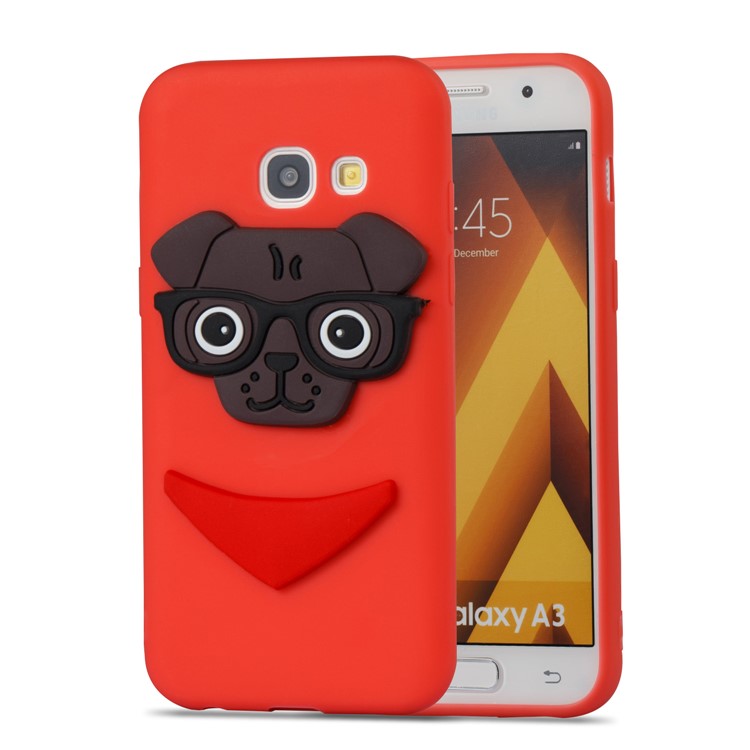 Lovely Dog Pattern Soft TPU Shell Case for Samsung Galaxy A3 (2017) - Red-4