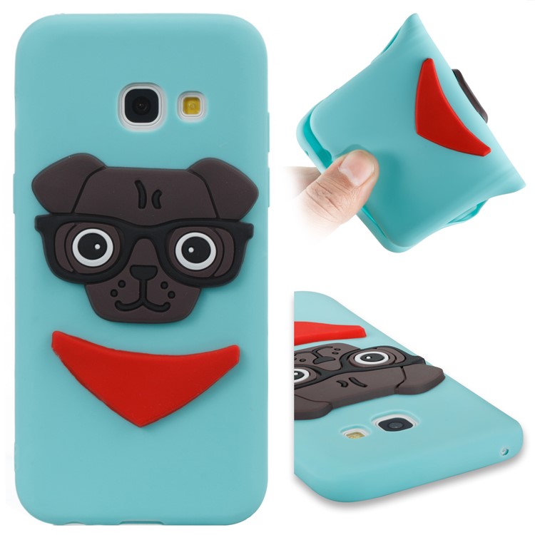 For Samsung Galaxy A3 (2017) Lovely Dog Pattern Flexible TPU Cellphone Cover Shell - Cyan-1