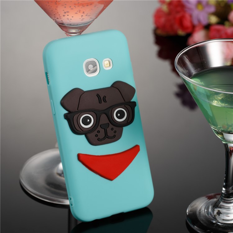 For Samsung Galaxy A3 (2017) Lovely Dog Pattern Flexible TPU Cellphone Cover Shell - Cyan-3