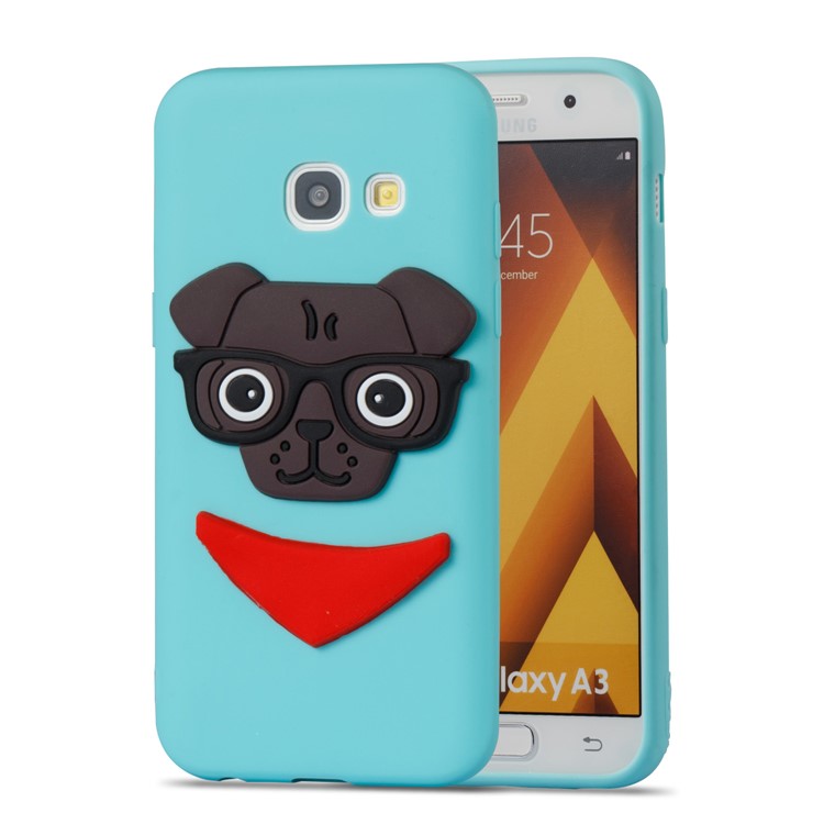 For Samsung Galaxy A3 (2017) Lovely Dog Pattern Flexible TPU Cellphone Cover Shell - Cyan-4