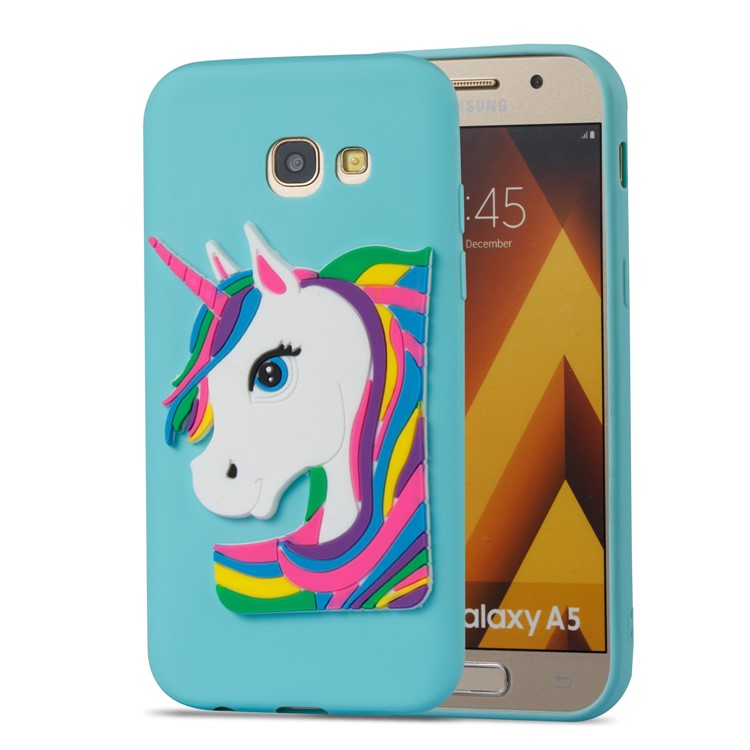 For Samsung Galaxy A5 (2017) A520 Lovely 3D Unicorn Pattern Soft TPU Thin Case Accessory - Cyan-4