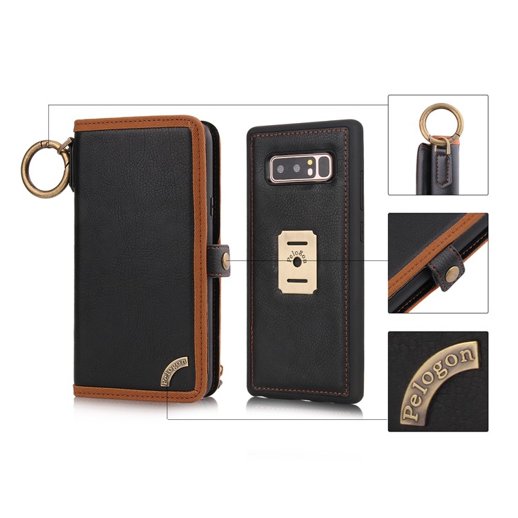 PELOGON for Samsung Galaxy Note 8 N950 Detachable 2-in-1 Phone Leather Wallet Case with Hanging Ring - Black-1