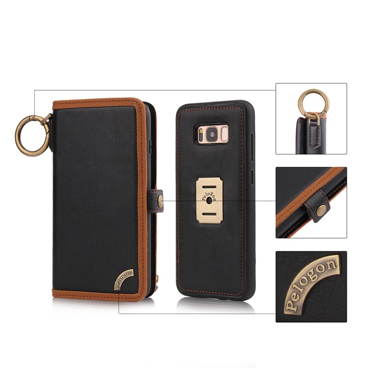 PELOGON 2 in 1 Magnetic Detachable Flip Wallet Leather Case for Samsung Galaxy S8 SM-G950 - Black-1