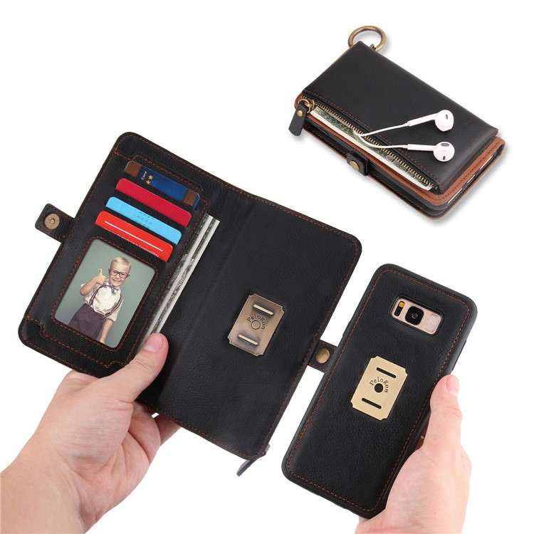 PELOGON 2 in 1 Magnetic Detachable Flip Wallet Leather Case for Samsung Galaxy S8 SM-G950 - Black-4