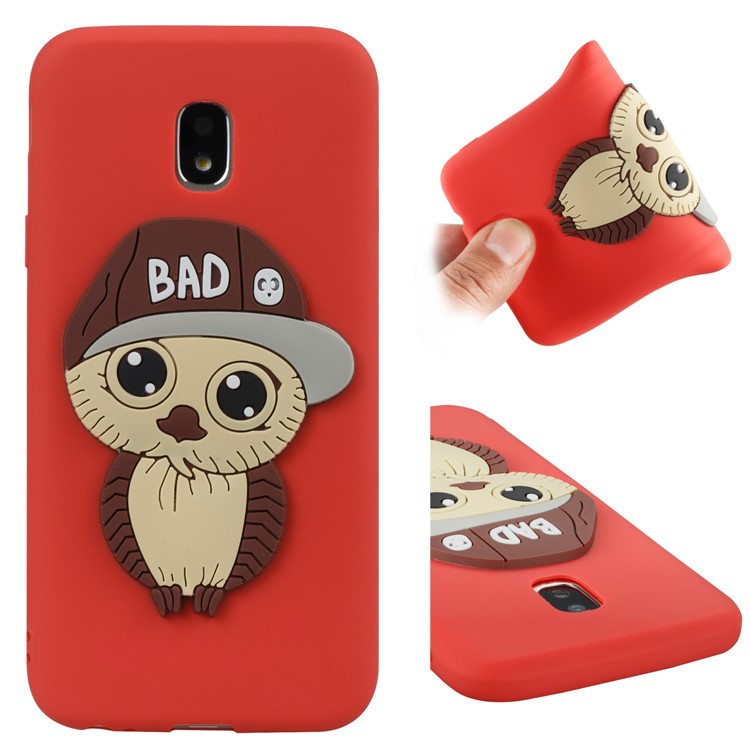 Cute 3D Male Owl TPU Soft Phone Shell for Samsung Galaxy J3 (2017) EU Version/J3 Pro (2017) - Red-1