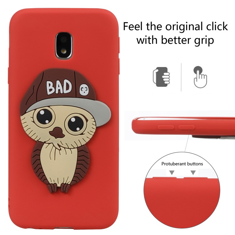 Cute 3D Male Owl TPU Soft Phone Shell for Samsung Galaxy J3 (2017) EU Version/J3 Pro (2017) - Red-3