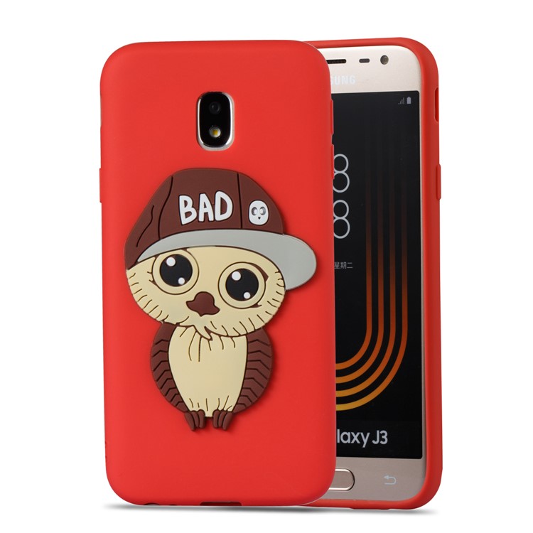 Cute 3D Male Owl TPU Soft Phone Shell for Samsung Galaxy J3 (2017) EU Version/J3 Pro (2017) - Red-5