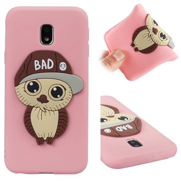 Cute 3D Male Owl TPU Soft Phone Casing for Samsung Galaxy J3 (2017) EU Version/J3 Pro (2017) - Pink-1