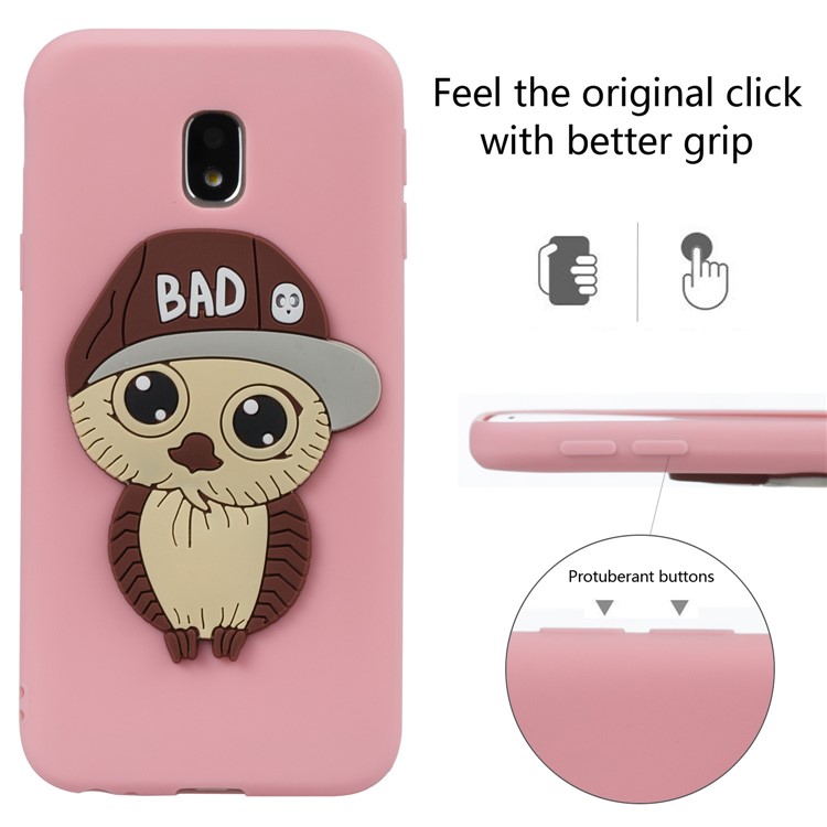 Cute 3D Male Owl TPU Soft Phone Casing for Samsung Galaxy J3 (2017) EU Version/J3 Pro (2017) - Pink-3