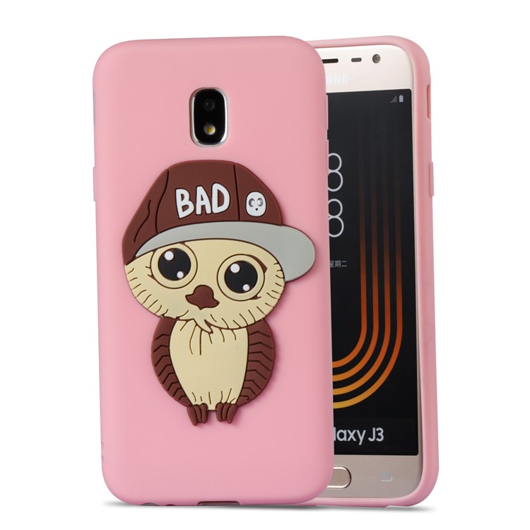Cute 3D Male Owl TPU Soft Phone Casing for Samsung Galaxy J3 (2017) EU Version/J3 Pro (2017) - Pink-5