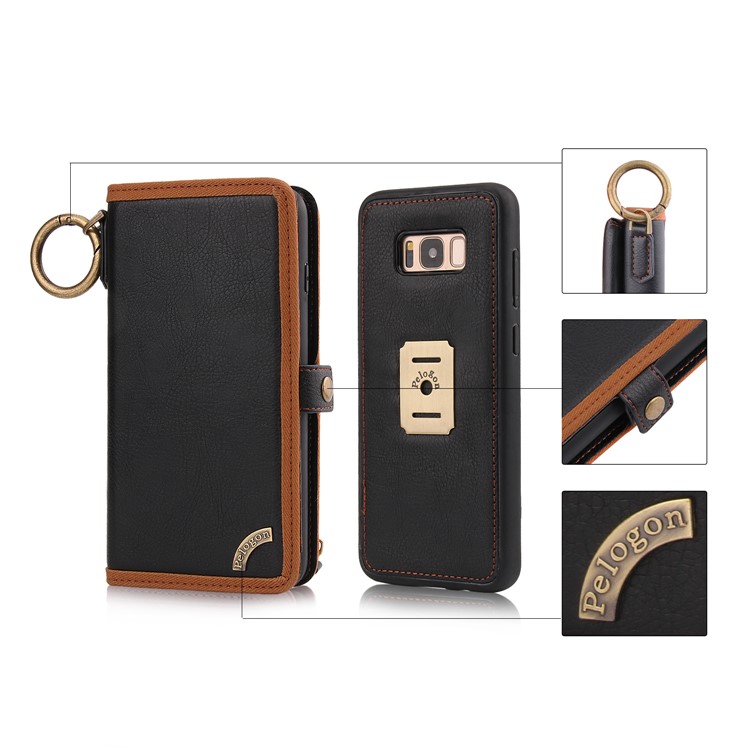 PELOGON 2 in 1 Magnetic Detachable Flip Wallet Leather Case for Samsung Galaxy S8+ G955 - Black-1