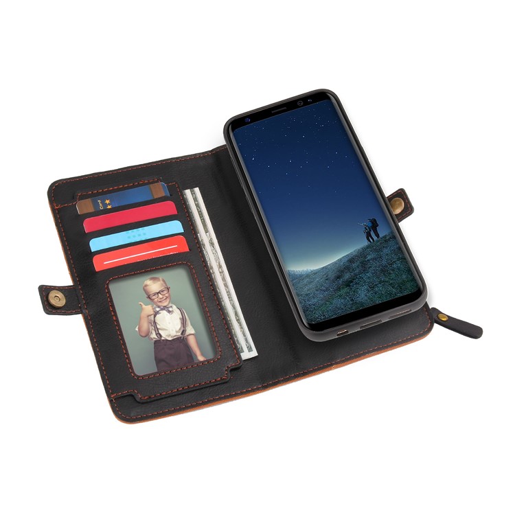 PELOGON 2 in 1 Magnetic Detachable Flip Wallet Leather Case for Samsung Galaxy S8+ G955 - Black-3