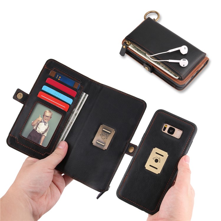 PELOGON 2 in 1 Magnetic Detachable Flip Wallet Leather Case for Samsung Galaxy S8+ G955 - Black-4