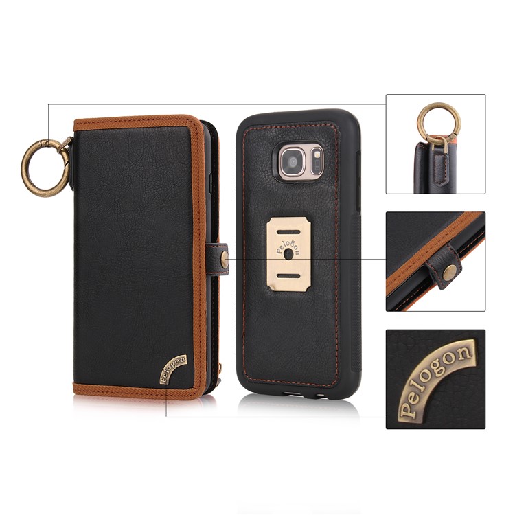 PELOGON 2 in 1 Magnetic Detachable Flip Wallet Leather Case for Samsung Galaxy S7 SM-G930 - Black-1