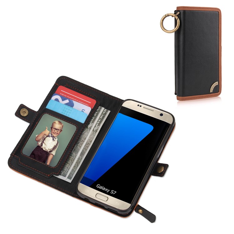 PELOGON 2 in 1 Magnetic Detachable Flip Wallet Leather Case for Samsung Galaxy S7 SM-G930 - Black-2