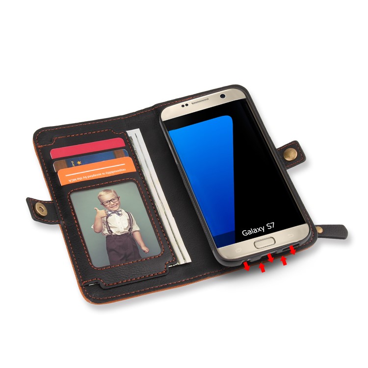 PELOGON 2 in 1 Magnetic Detachable Flip Wallet Leather Case for Samsung Galaxy S7 SM-G930 - Black-4