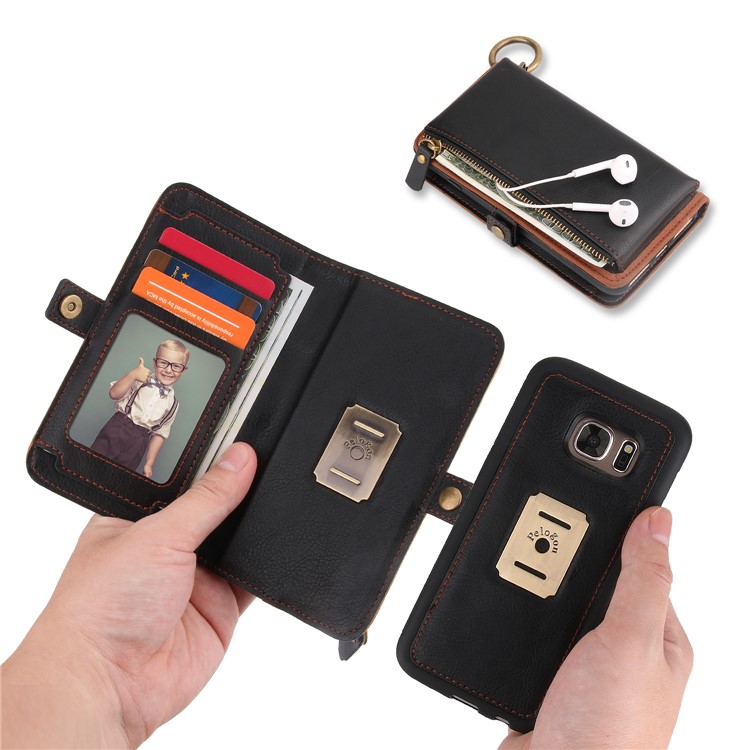 PELOGON 2 in 1 Magnetic Detachable Flip Wallet Leather Case for Samsung Galaxy S7 SM-G930 - Black-5