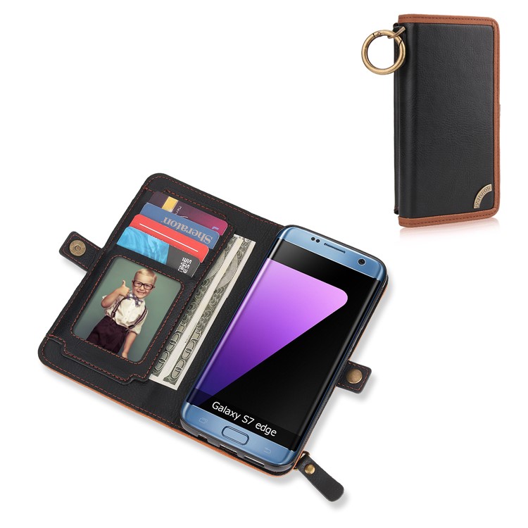PELOGON 2 in 1 Magnetic Detachable Flip Wallet Leather Case for Samsung Galaxy S7 edge SM-G935 - Black-2