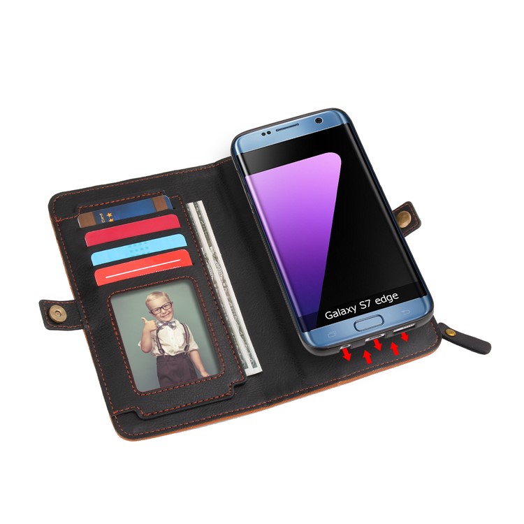 PELOGON 2 in 1 Magnetic Detachable Flip Wallet Leather Case for Samsung Galaxy S7 edge SM-G935 - Black-3