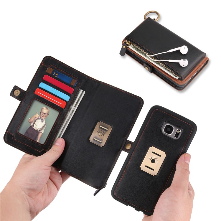 PELOGON 2 in 1 Magnetic Detachable Flip Wallet Leather Case for Samsung Galaxy S7 edge SM-G935 - Black-4