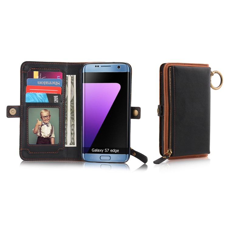 PELOGON 2 in 1 Magnetic Detachable Flip Wallet Leather Case for Samsung Galaxy S7 edge SM-G935 - Black-5