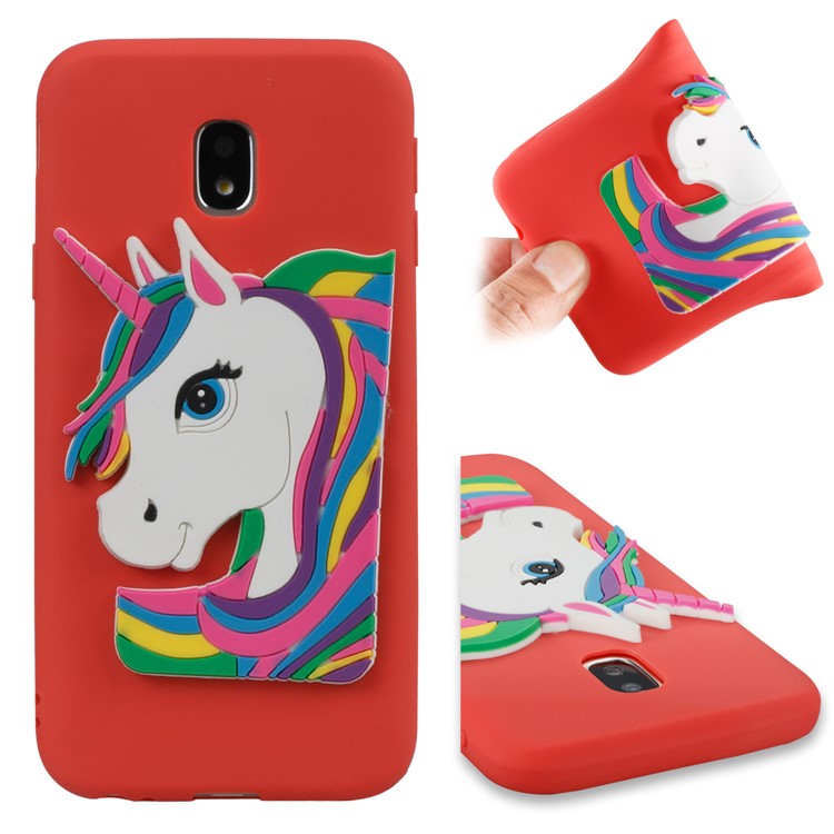 Lovely 3D Unicorn Pattern TPU Cell Phone Case for Samsung Galaxy J3 Pro (2017) / J3 (2017) EU Version - Red-1