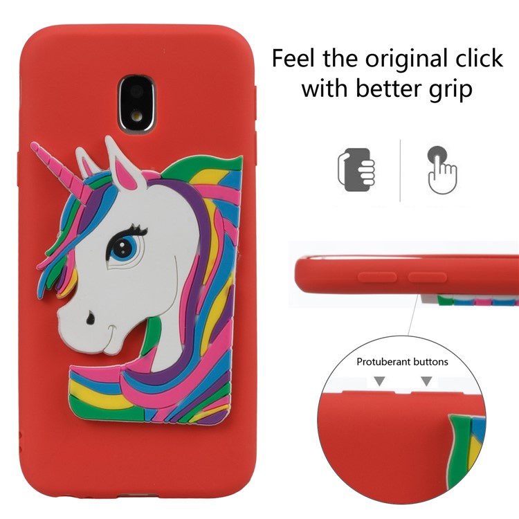 Lovely 3D Unicorn Pattern TPU Cell Phone Case for Samsung Galaxy J3 Pro (2017) / J3 (2017) EU Version - Red-3