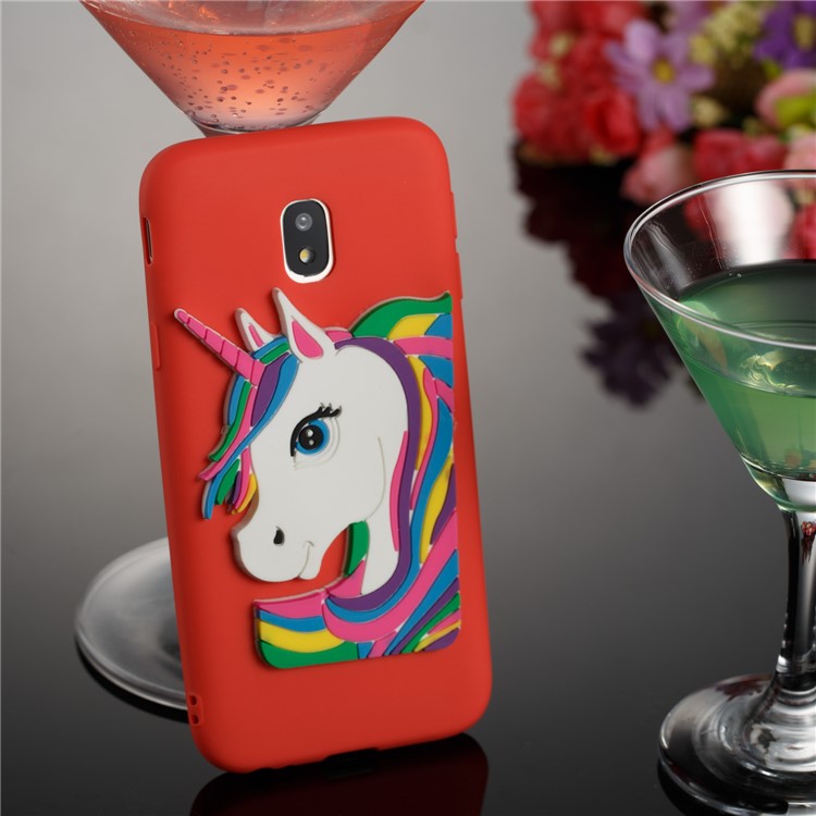 Lovely 3D Unicorn Pattern TPU Cell Phone Case for Samsung Galaxy J3 Pro (2017) / J3 (2017) EU Version - Red-4