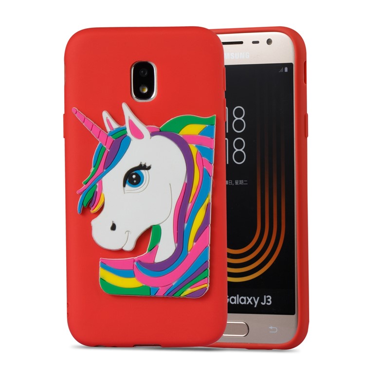 Lovely 3D Unicorn Pattern TPU Cell Phone Case for Samsung Galaxy J3 Pro (2017) / J3 (2017) EU Version - Red-5